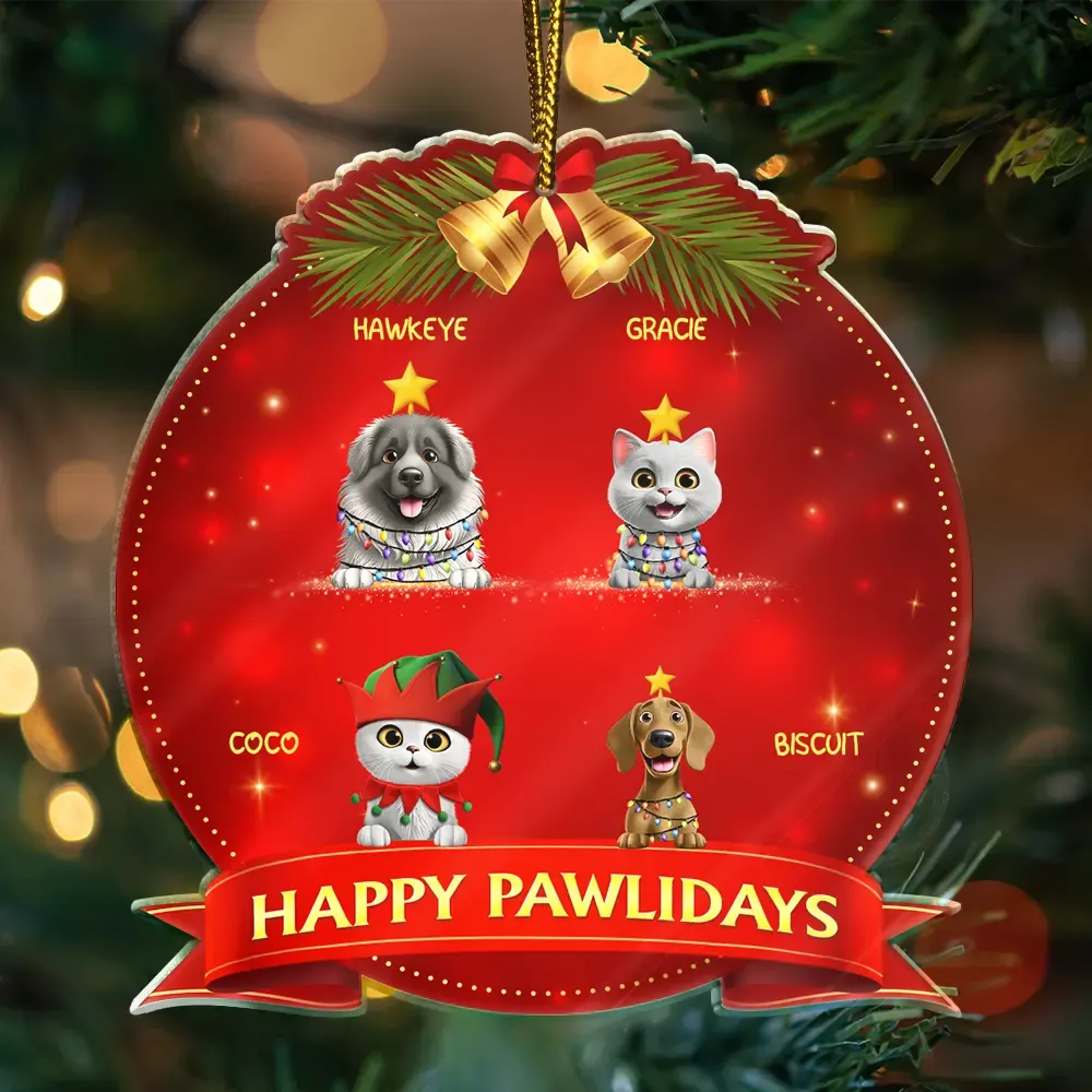 Happy Pawlidays Dog Cat 3D Effect - Personalized Custom Shaped Acrylic Ornament - Image 3