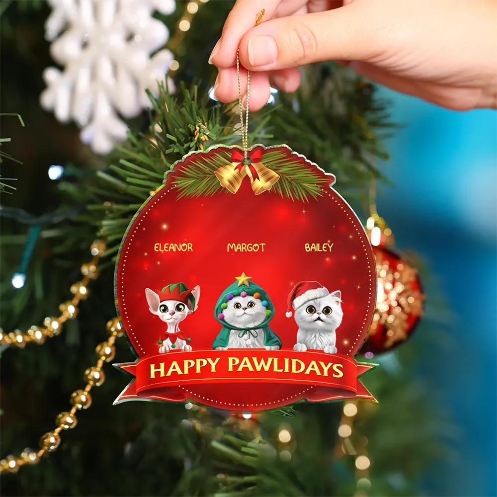 Happy Pawlidays Dog Cat 3D Effect - Personalized Custom Shaped Acrylic Ornament - Image 4