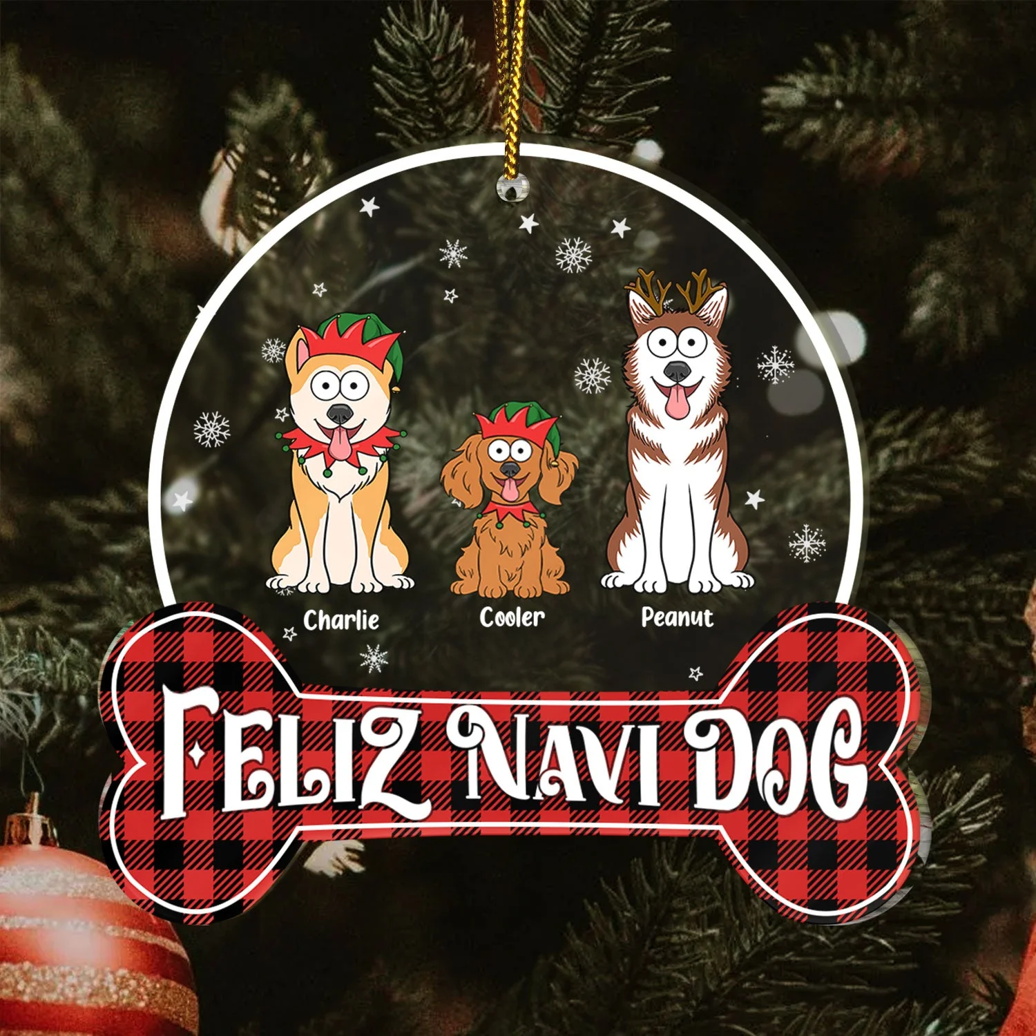 Happy Pawlidays Feliz Navidog - Christmas Gift For Dog Lovers - Personalized Custom Shaped Acrylic Ornament - Image 3