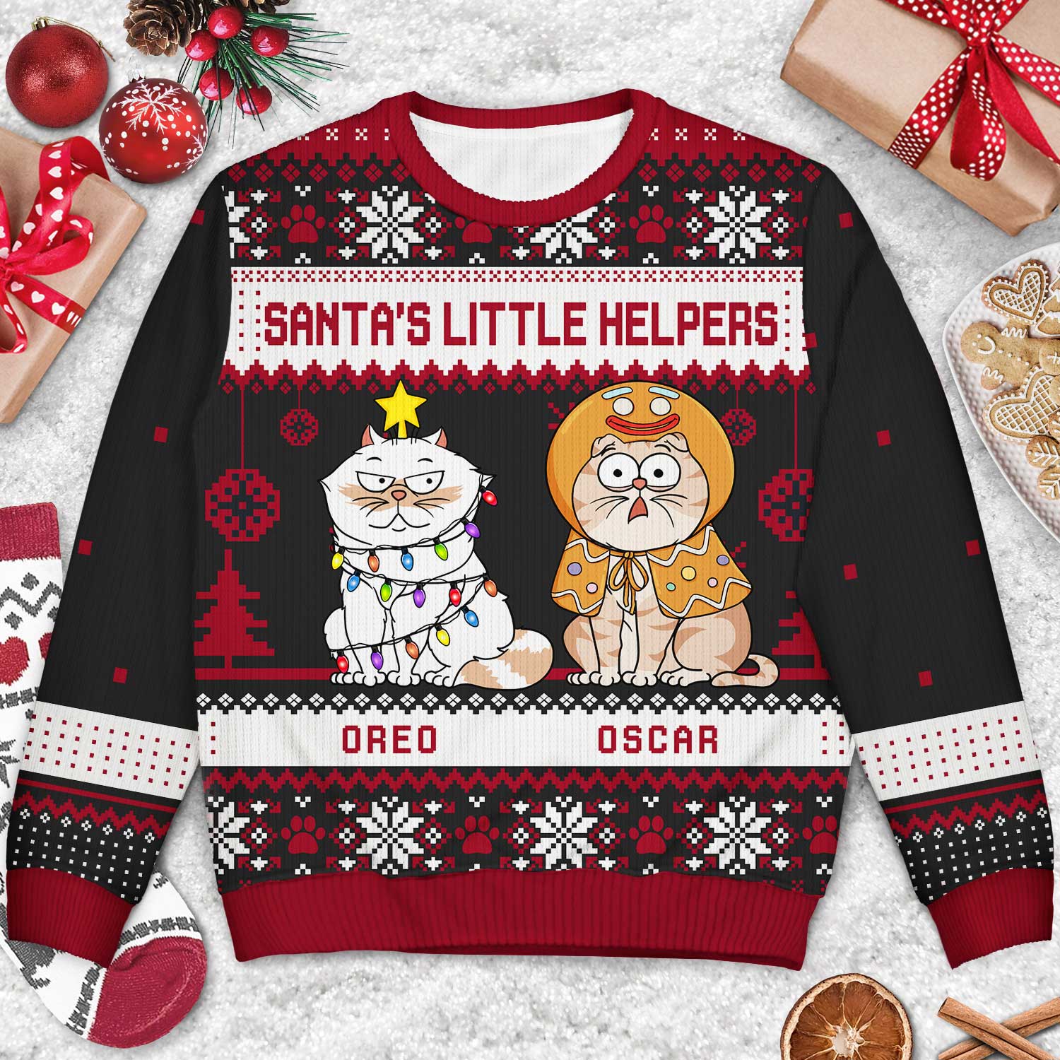 Happy Pawlidays Funny Cartoon Cats Dogs - Christmas Gift For Pet Lovers, Dog Lovers, Cat Lovers - Personalized Unisex Ugly Sweater - Image 3