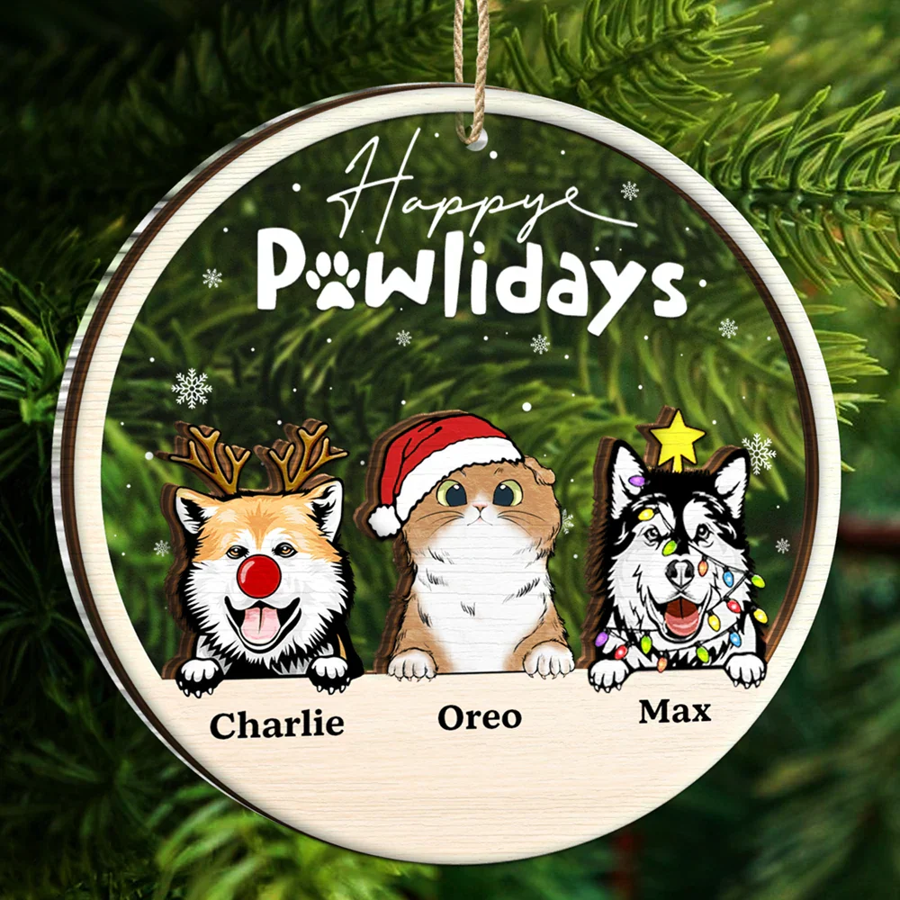 Happy Pawlidays - Personalized 2-Layered Mix Ornament