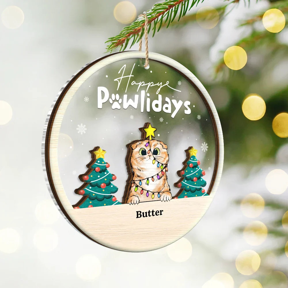 Happy Pawlidays - Personalized 2-Layered Mix Ornament - Image 2