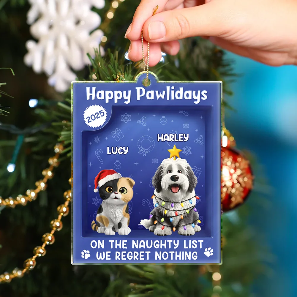 Happy Pawlidays Toy Box - Personalized Custom Shaped Acrylic Ornament - Image 4