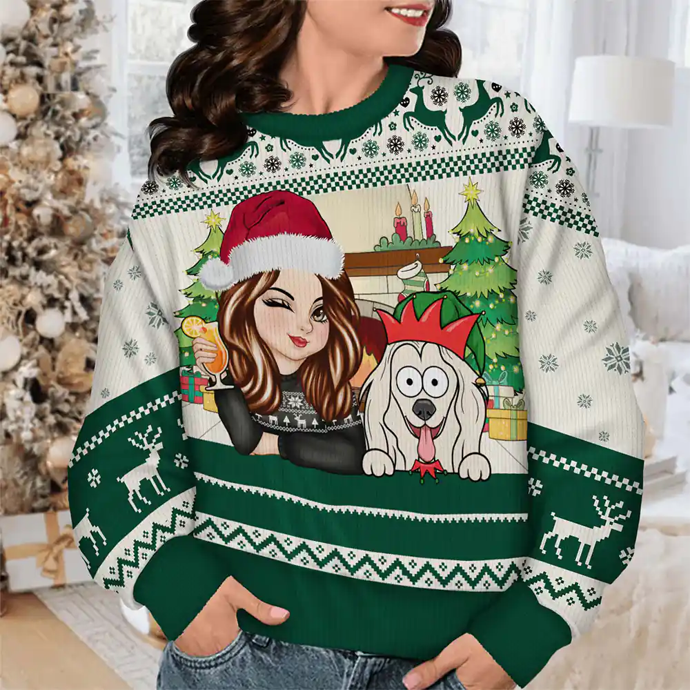 Happy Pawlidays Woman With Pets - Personalized Unisex Ugly Sweater - Image 3
