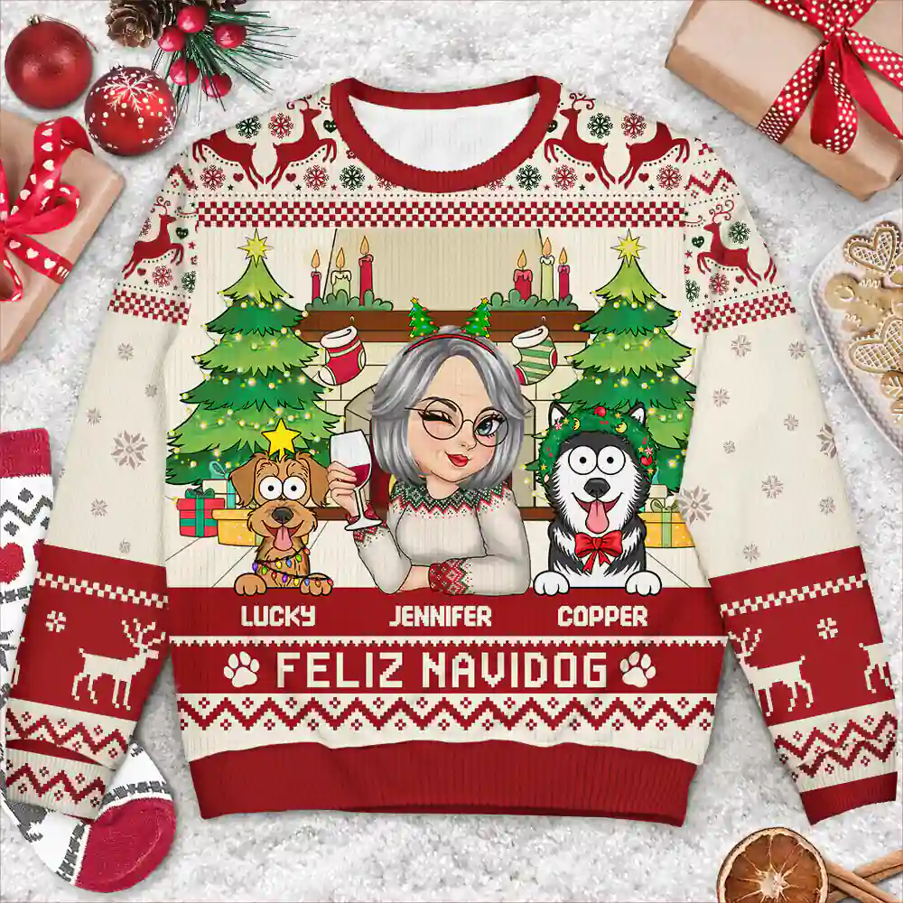 Happy Pawlidays Woman With Pets - Personalized Unisex Ugly Sweater - Image 4