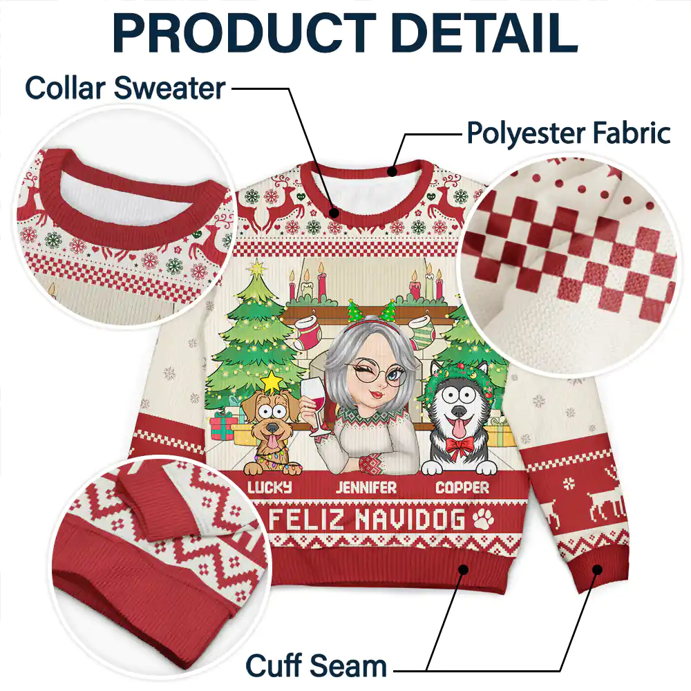 Happy Pawlidays Woman With Pets - Personalized Unisex Ugly Sweater - Image 6