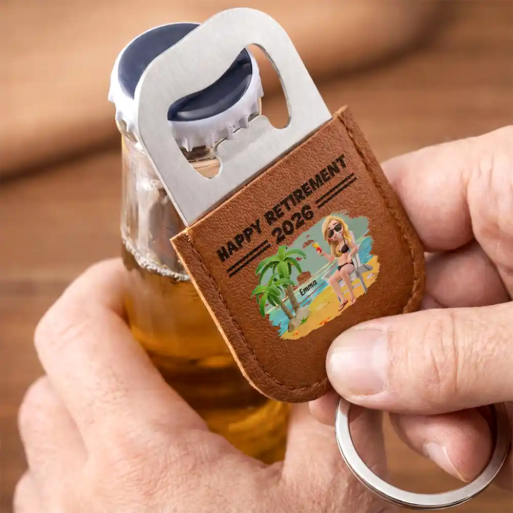 Happy Retirement Gift For Dad Grandpa - Personalized Leather Bottle Opener Keychain - Image 3