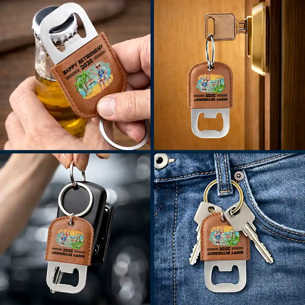 Happy Retirement Gift For Dad Grandpa - Personalized Leather Bottle Opener Keychain - Image 5