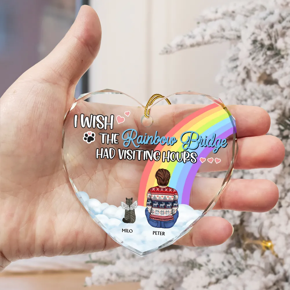 Has Visiting Hours Memorial Pet Christmas - Personalized Heart Shaped Glass Ornament - Image 3