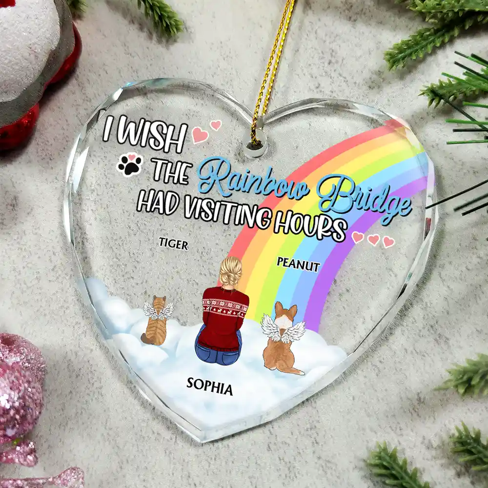 Has Visiting Hours Memorial Pet Christmas - Personalized Heart Shaped Glass Ornament - Image 4