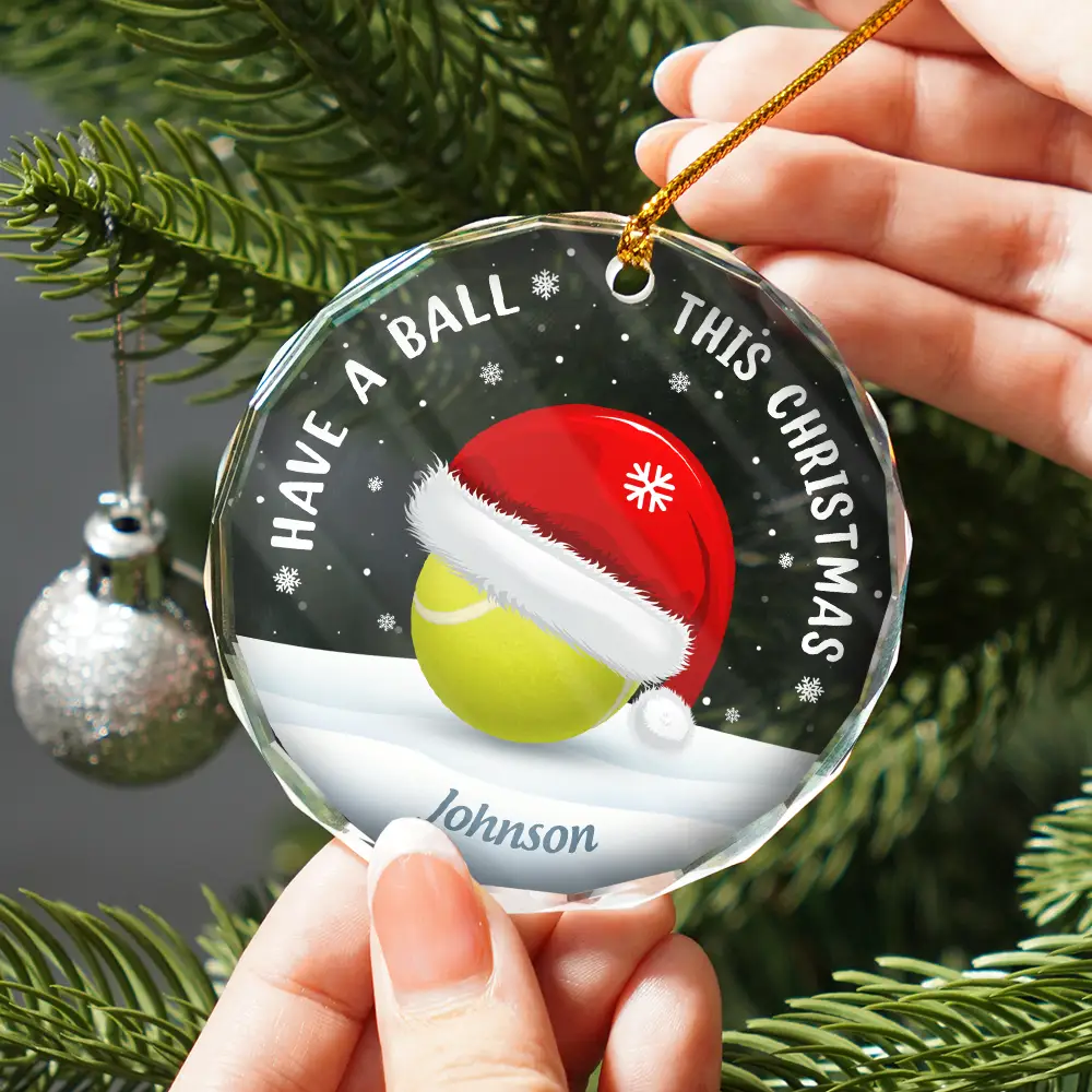 Have A Ball This Christmas Kids Sport Ball - Personalized Circle Glass Ornament - Image 2