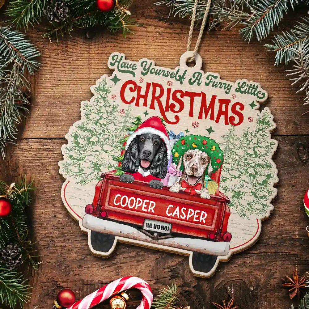 Have Yourself A Furry Little Christmas Dogs Cats - Personalized Custom Shaped Wooden Ornament - Image 5