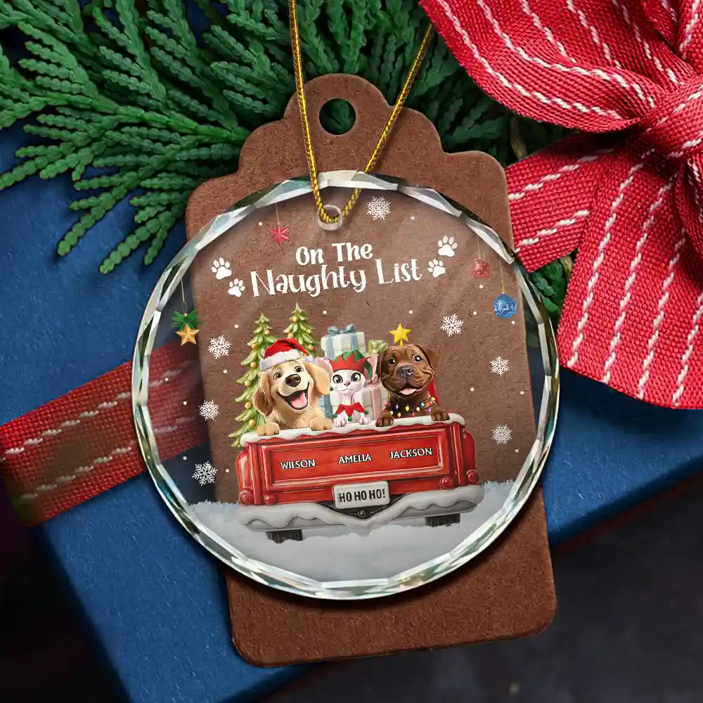 Have Yourself A Furry Little Christmas - Personalized Circle Glass Ornament - Image 6