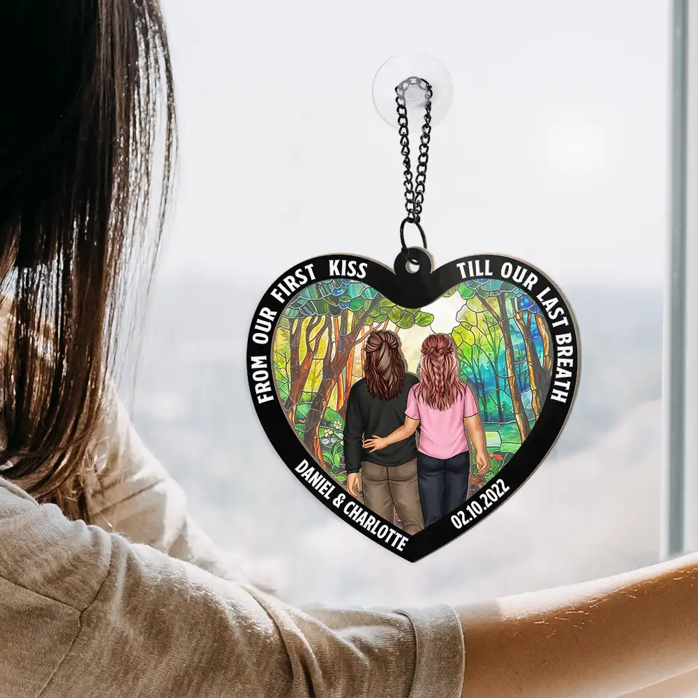 Heart Back Couple From Our First Kiss - Personalized Window Hanging Suncatcher Ornament - Image 4