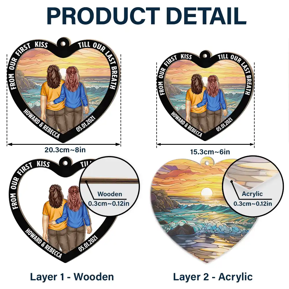 Heart Back Couple From Our First Kiss - Personalized Window Hanging Suncatcher Ornament - Image 5
