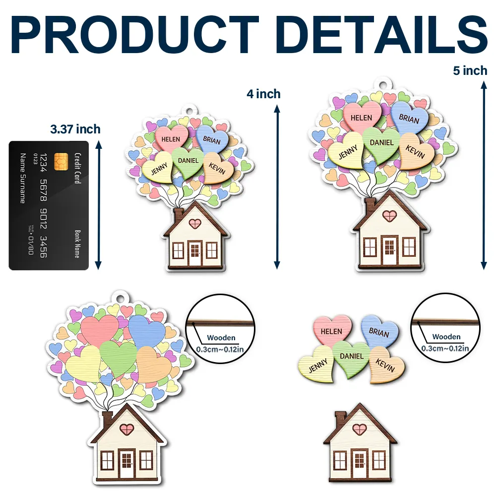 Heart Balloon House For Family - Personalized 2-Layered Wooden Ornament - Image 5