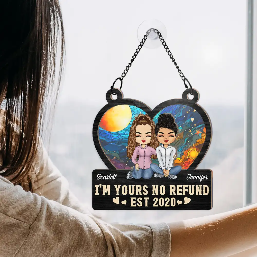 Heart Chibi Old Couple Together Since - Personalized Window Hanging Suncatcher Ornament - Image 4