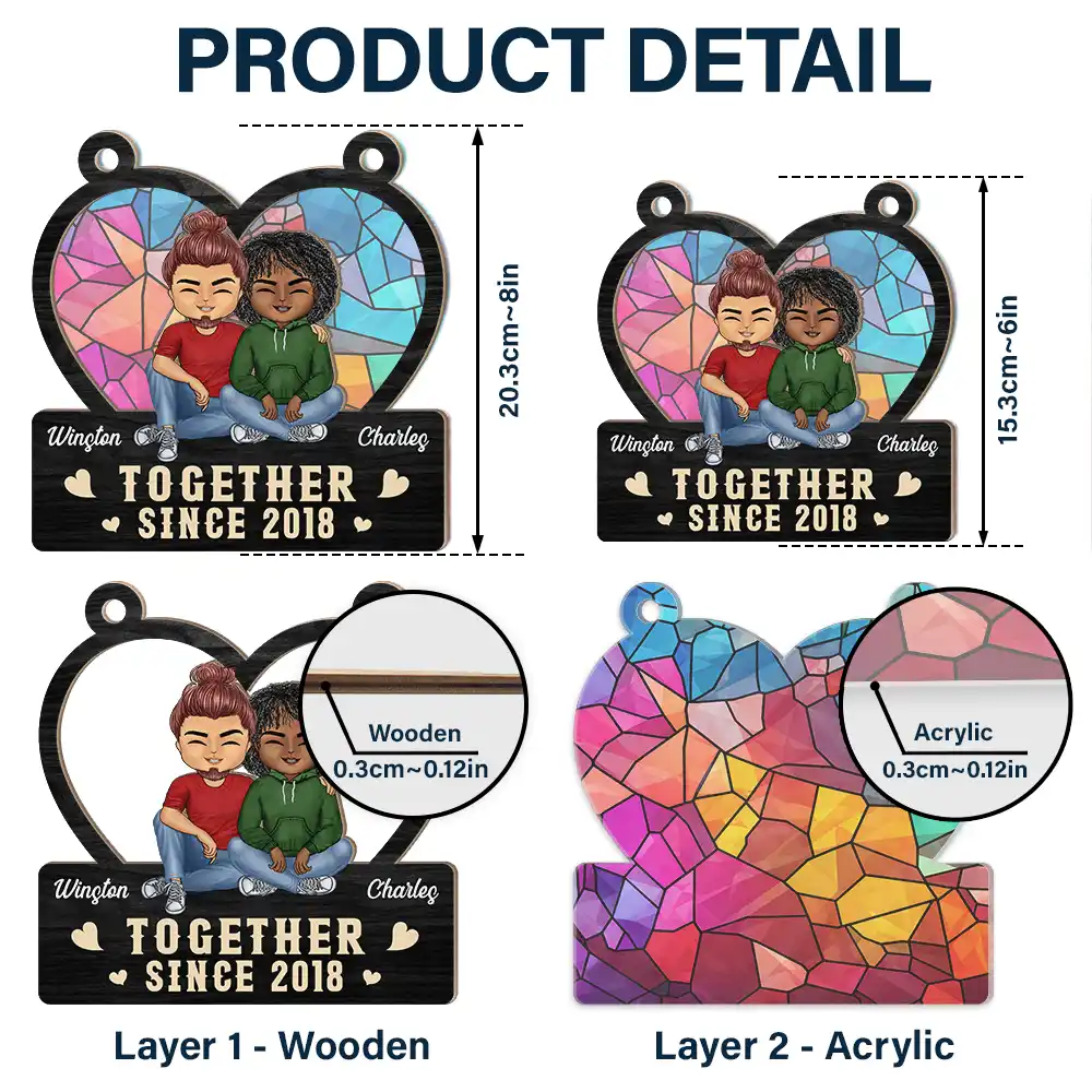 Heart Chibi Old Couple Together Since - Personalized Window Hanging Suncatcher Ornament - Image 5
