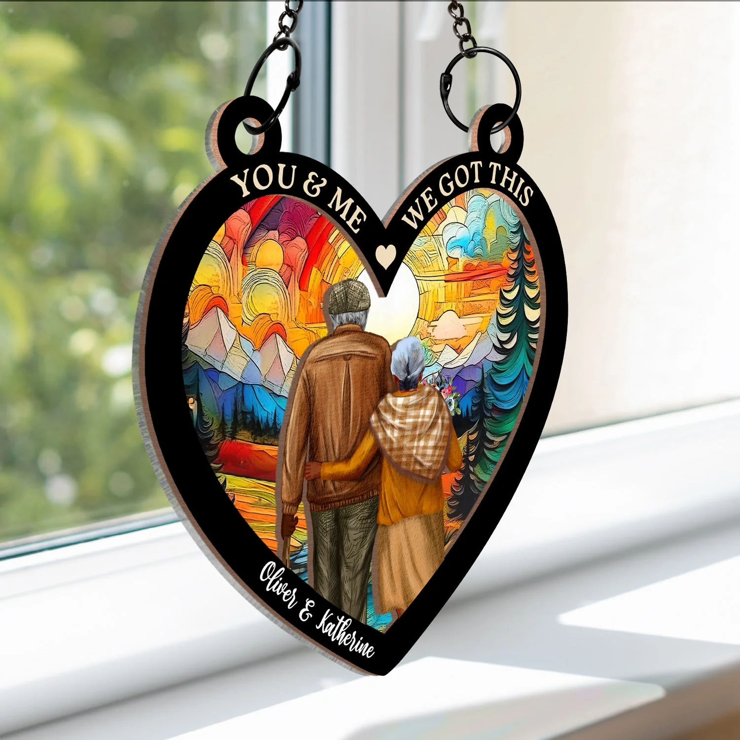 Heart Old Couple You & Me We Got This - Personalized Window Hanging Suncatcher Ornament - Image 3