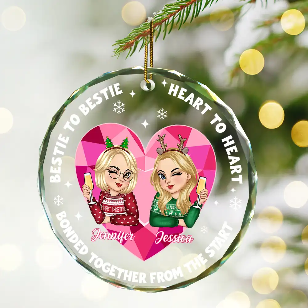 Heart To Heart - Personalized Circle Glass Ornament - Image 2