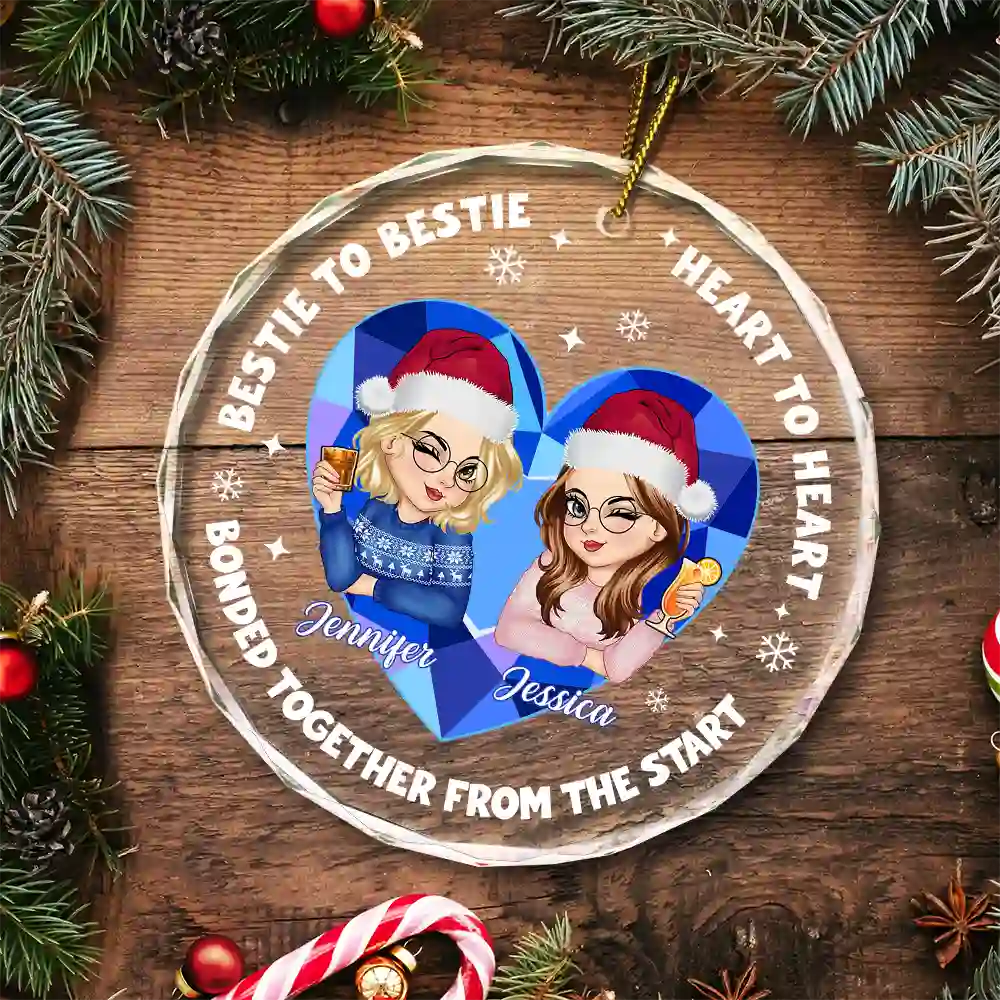 Heart To Heart - Personalized Circle Glass Ornament - Image 5