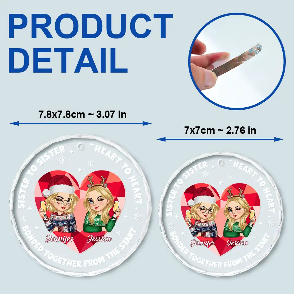 Heart To Heart - Personalized Circle Glass Ornament - Image 6