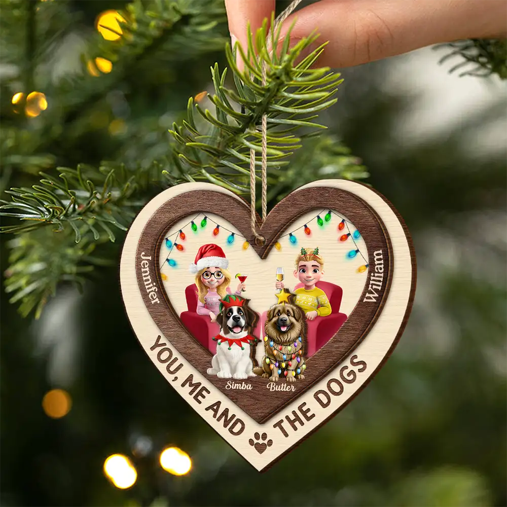 Heart You Me And The Dog - Personalized 2-Layered Wooden Ornament - Image 2
