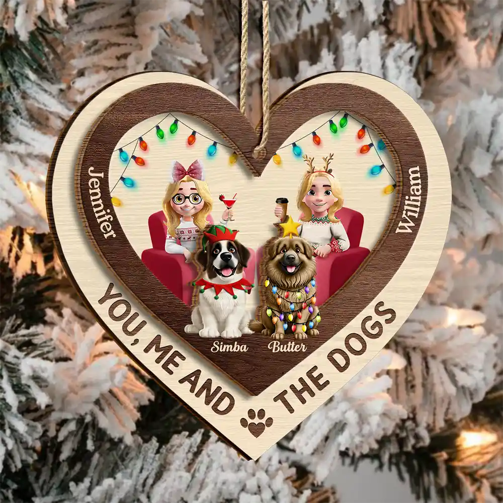 Heart You Me And The Dog - Personalized 2-Layered Wooden Ornament - Image 3