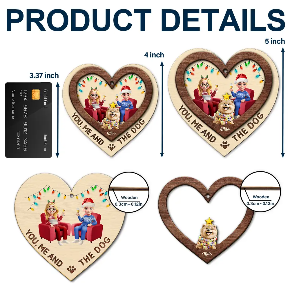 Heart You Me And The Dog - Personalized 2-Layered Wooden Ornament - Image 5