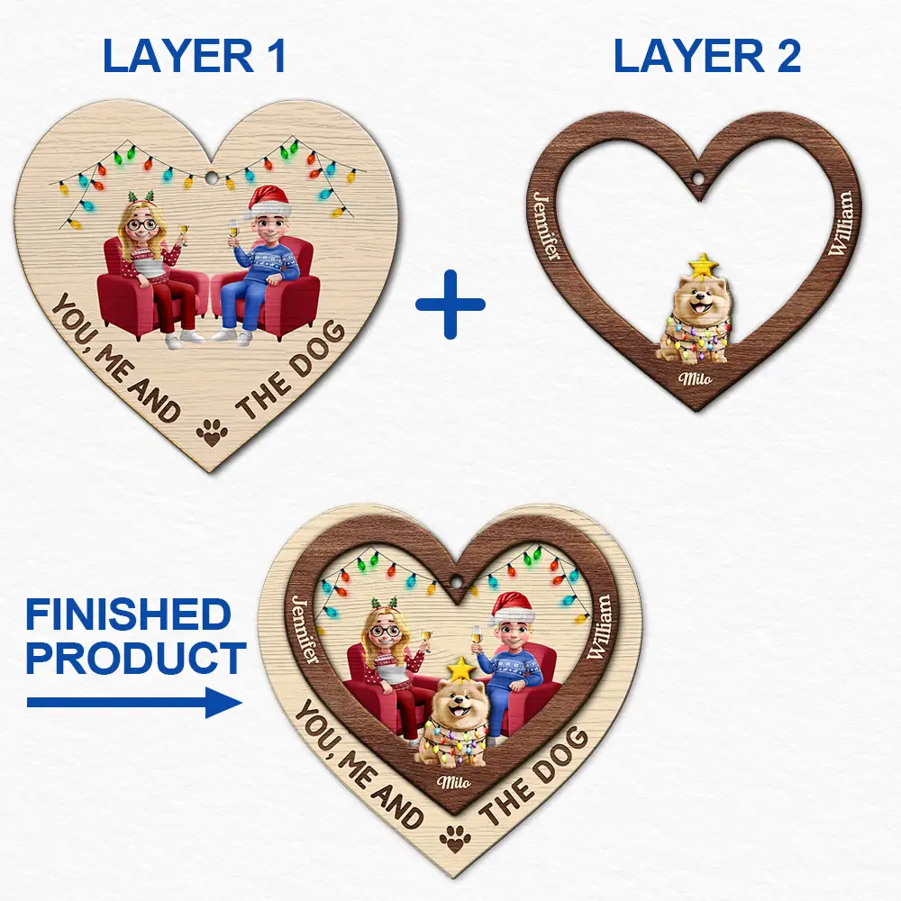 Heart You Me And The Dog - Personalized 2-Layered Wooden Ornament - Image 6