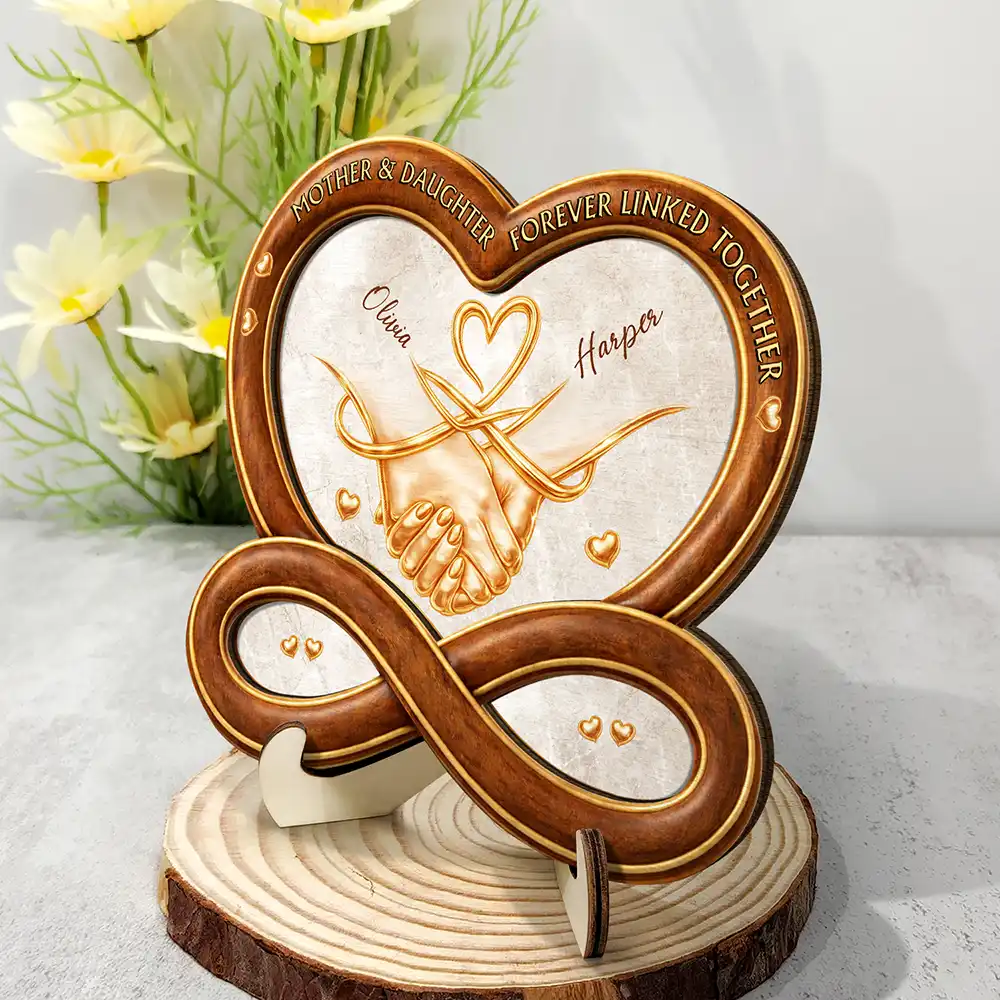 Heartfinity The Love Between Mother & Daughters - Personalized 2-Layered Wooden Plaque With Stand - Image 2