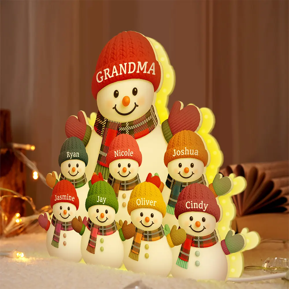 Heartwarming Snowman Grandma Grandkids - Personalized Custom Shaped Light Box - Image 4