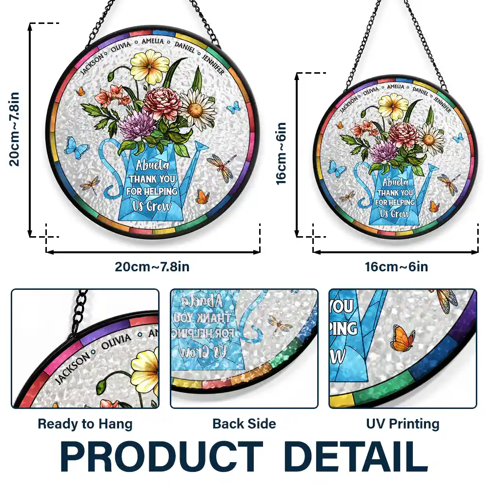Helping Us Grow - Personalized Stained Glass Window Hanging Suncatcher - Image 3