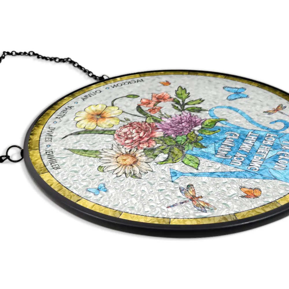 Helping Us Grow - Personalized Stained Glass Window Hanging Suncatcher - Image 5