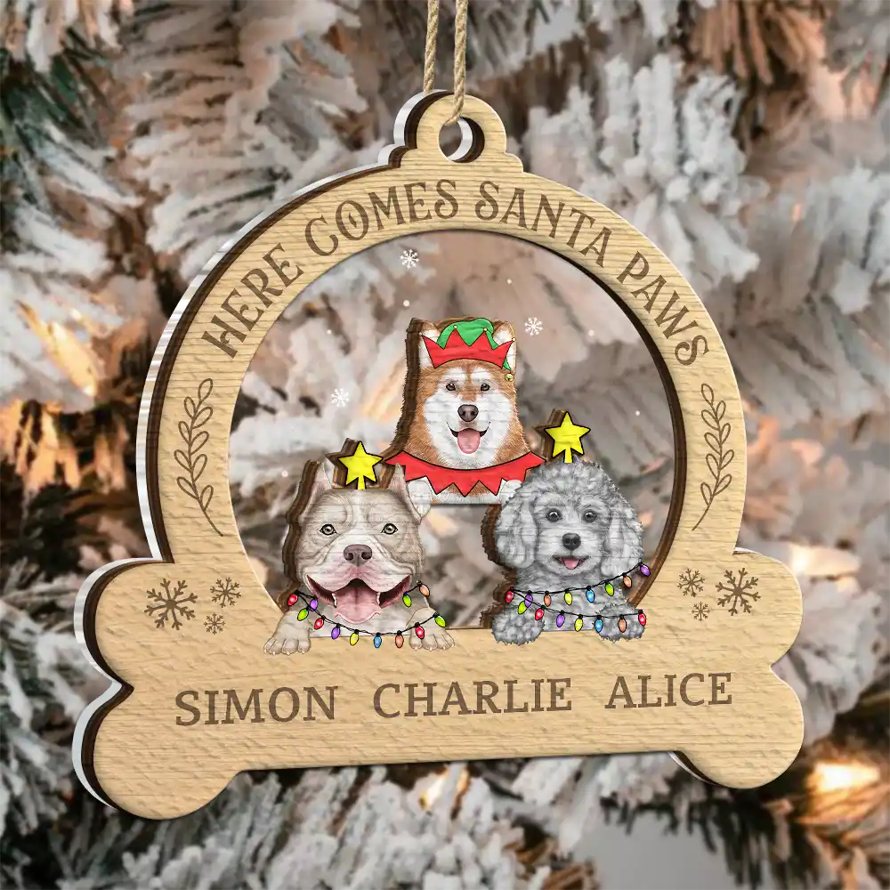 Here Come Santa Paws - Personalized 2-Layered Mix Ornament - Image 3