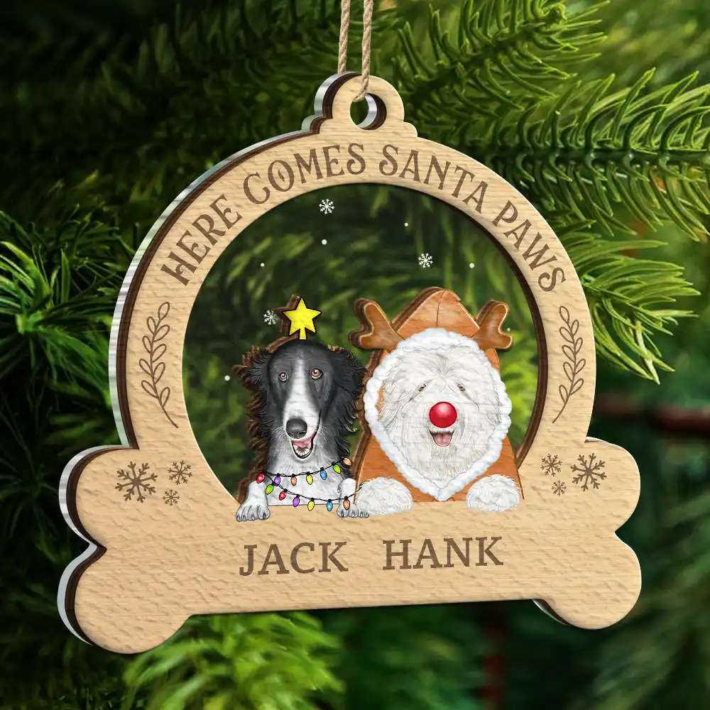 Here Come Santa Paws - Personalized 2-Layered Mix Ornament - Image 5