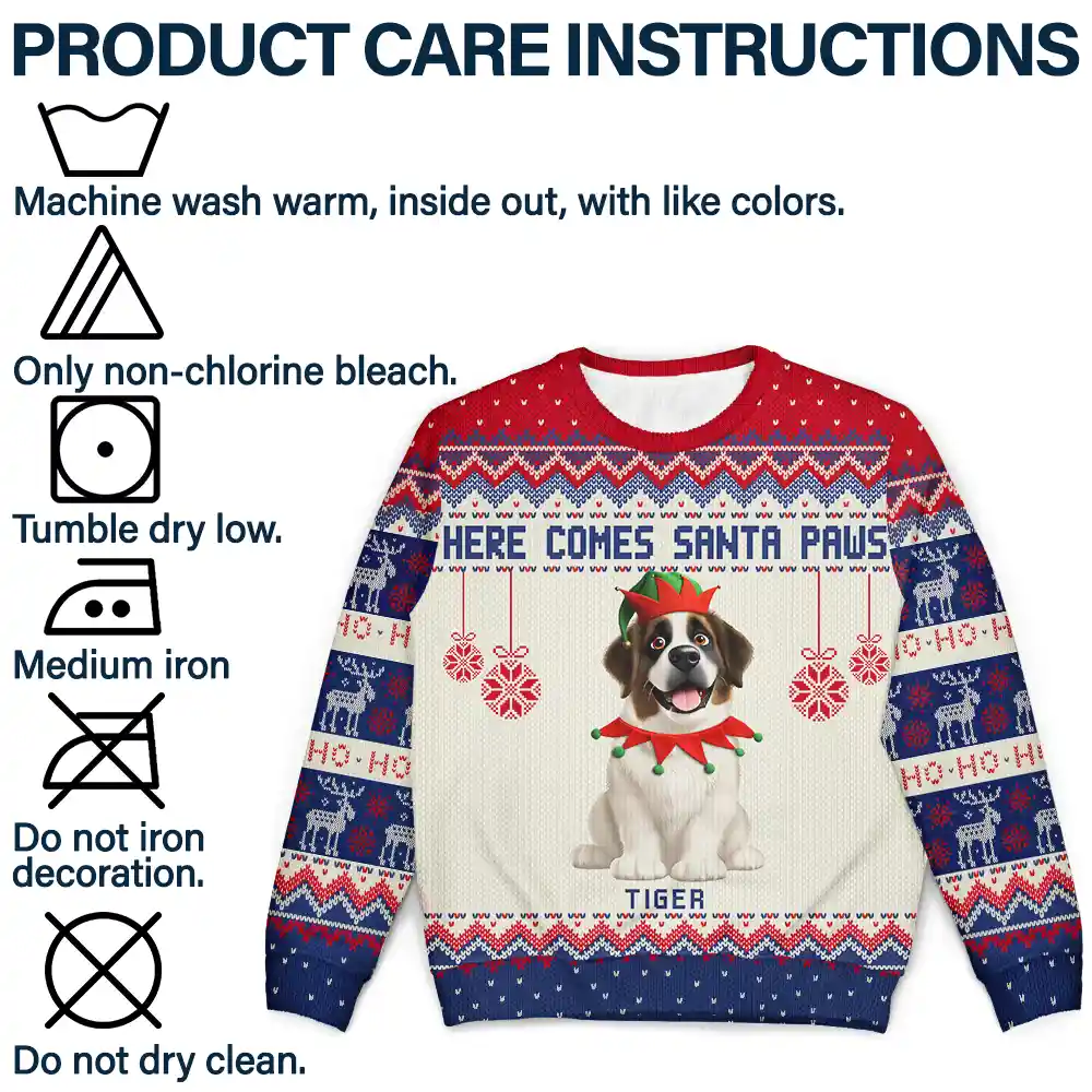 Here Comes Santa Paws 3D Effect Dog Cat - Personalized Unisex Ugly Sweater - Image 7