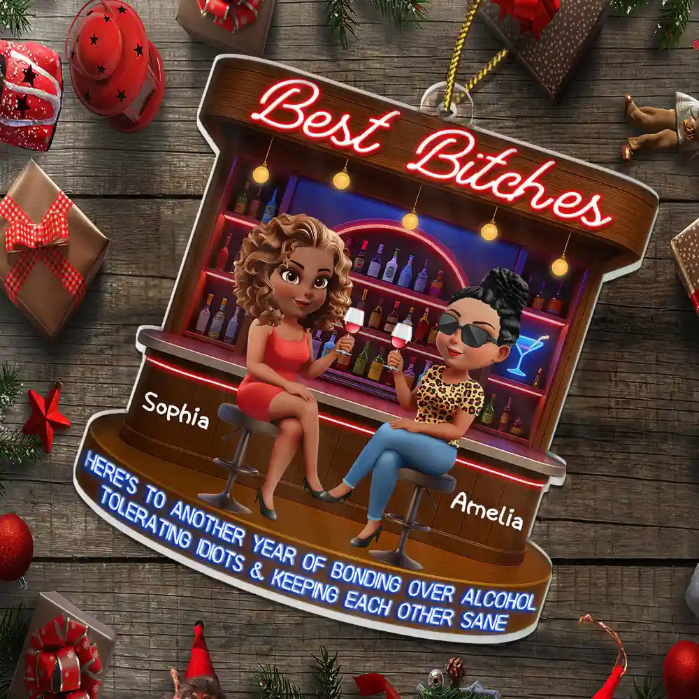 Here's To Another Year Of Bonding Over Alcohol 3D Bestie - Personalized Custom Shaped Acrylic Ornament - Image 5