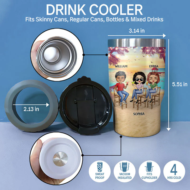 Here's To Another Year Of Bonding Over Alcohol Beach Besties - Gift For Friends - Personalized Custom Triple 3 In 1 Can Cooler - Image 4