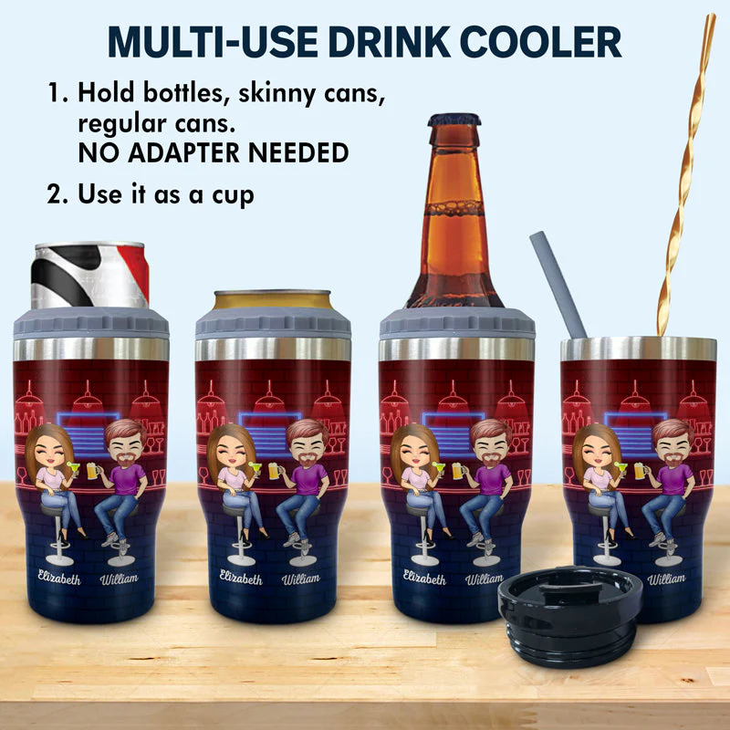 Here's To Another Year Of Bonding Over Alcohol Best Friends - Bestie BFF Gift - Personalized Custom Triple 3 In 1 Can Cooler - Image 2