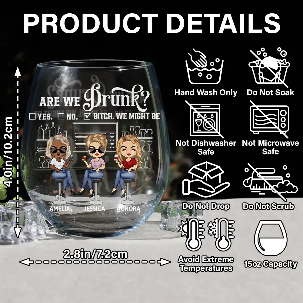 Here's To Another Year Of Bonding Over Alcohol Bestie Chibi - Personalized Stemless Wine Glass - Image 5