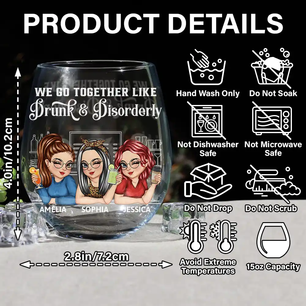 Here's To Another Year Of Bonding Over Alcohol Bestie - Personalized Stemless Wine Glass - Image 5