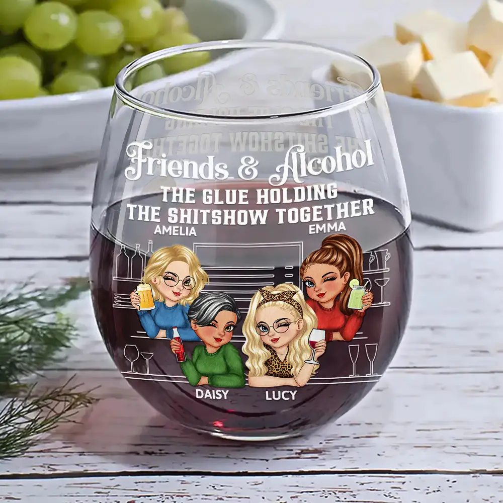 Here's To Another Year Of Bonding Over Alcohol Bestie - Personalized Stemless Wine Glass - Image 6