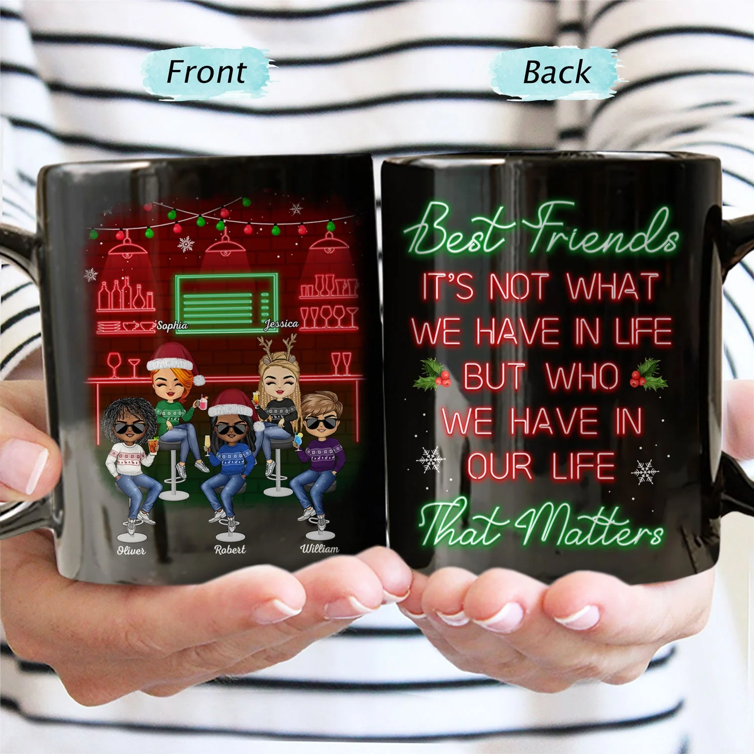 Here's To Another Year Of Bonding Over Alcohol Christmas Best Friends - Bestie BFF Gift - Personalized Custom Black Mug - Image 2