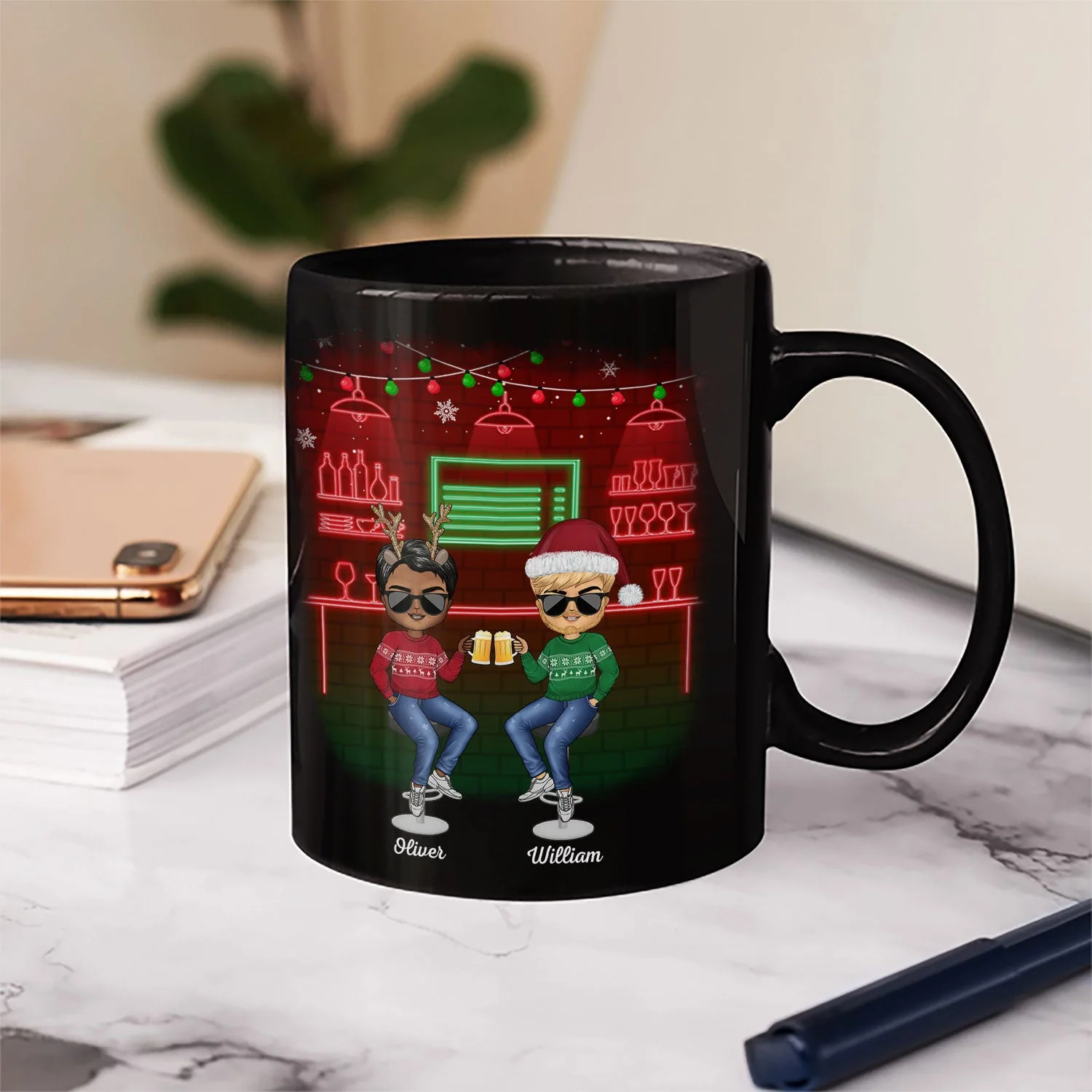 Here's To Another Year Of Bonding Over Alcohol Christmas Best Friends - Bestie BFF Gift - Personalized Custom Black Mug - Image 3