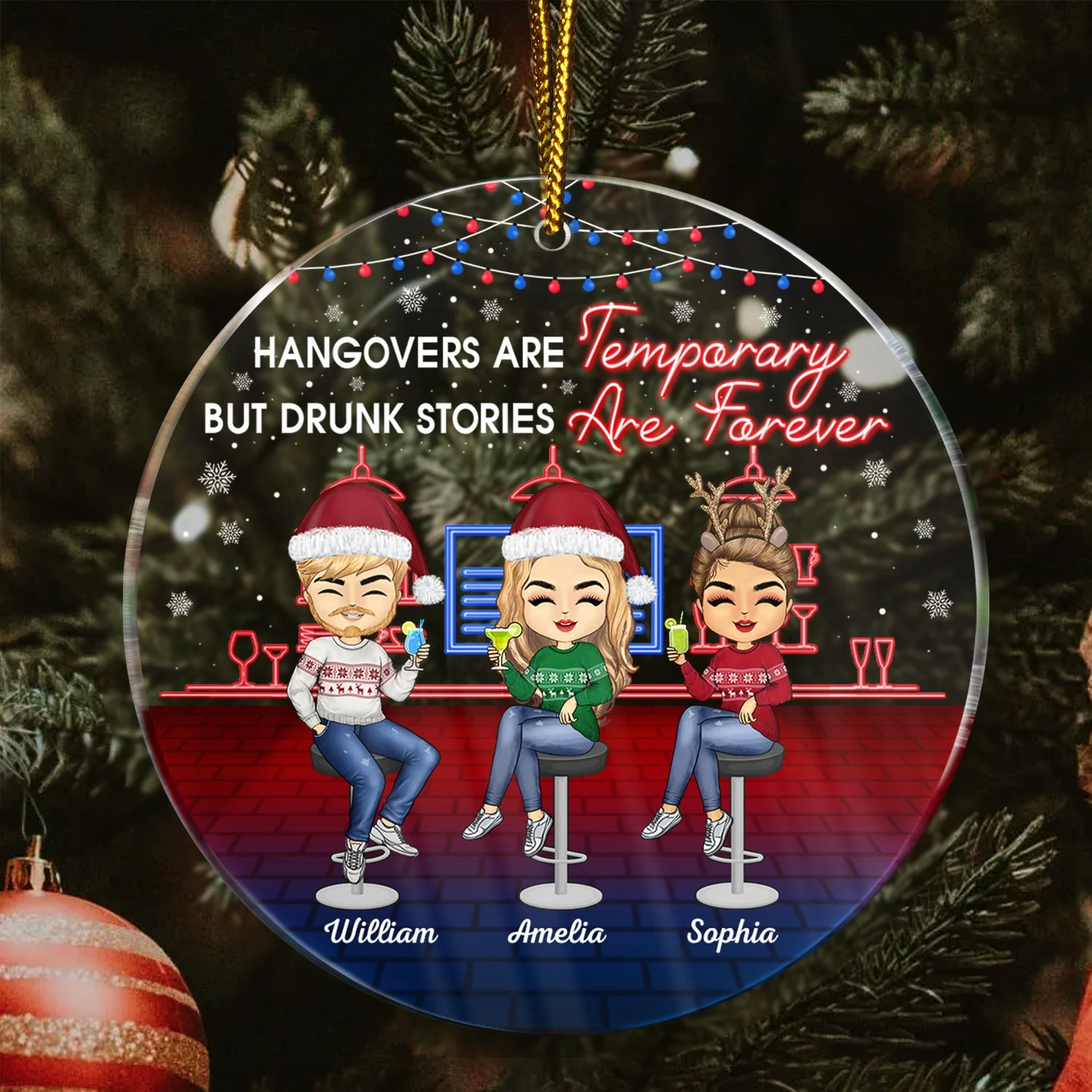 Here's To Another Year Of Bonding Over Alcohol Christmas Best Friends - Bestie BFF Gift - Personalized Custom Circle Acrylic Ornament - Image 2