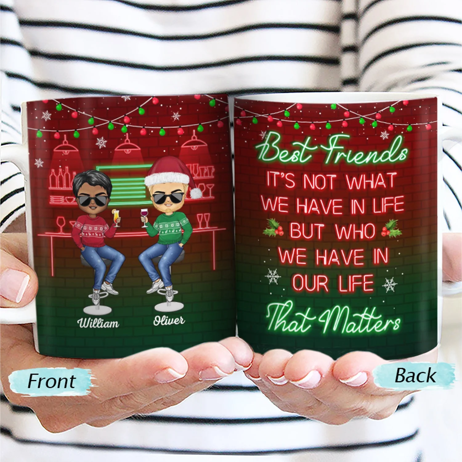Here's To Another Year Of Bonding Over Alcohol Christmas Best Friends - Bestie BFF Gift - Personalized Custom White Edge-to-Edge Mug - Image 2