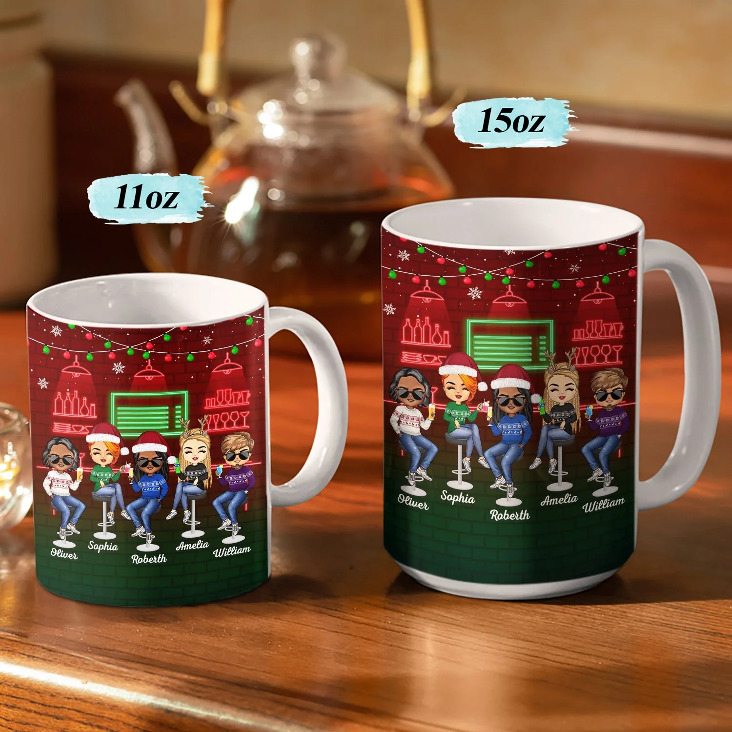 Here's To Another Year Of Bonding Over Alcohol Christmas Best Friends - Bestie BFF Gift - Personalized Custom White Edge-to-Edge Mug - Image 3