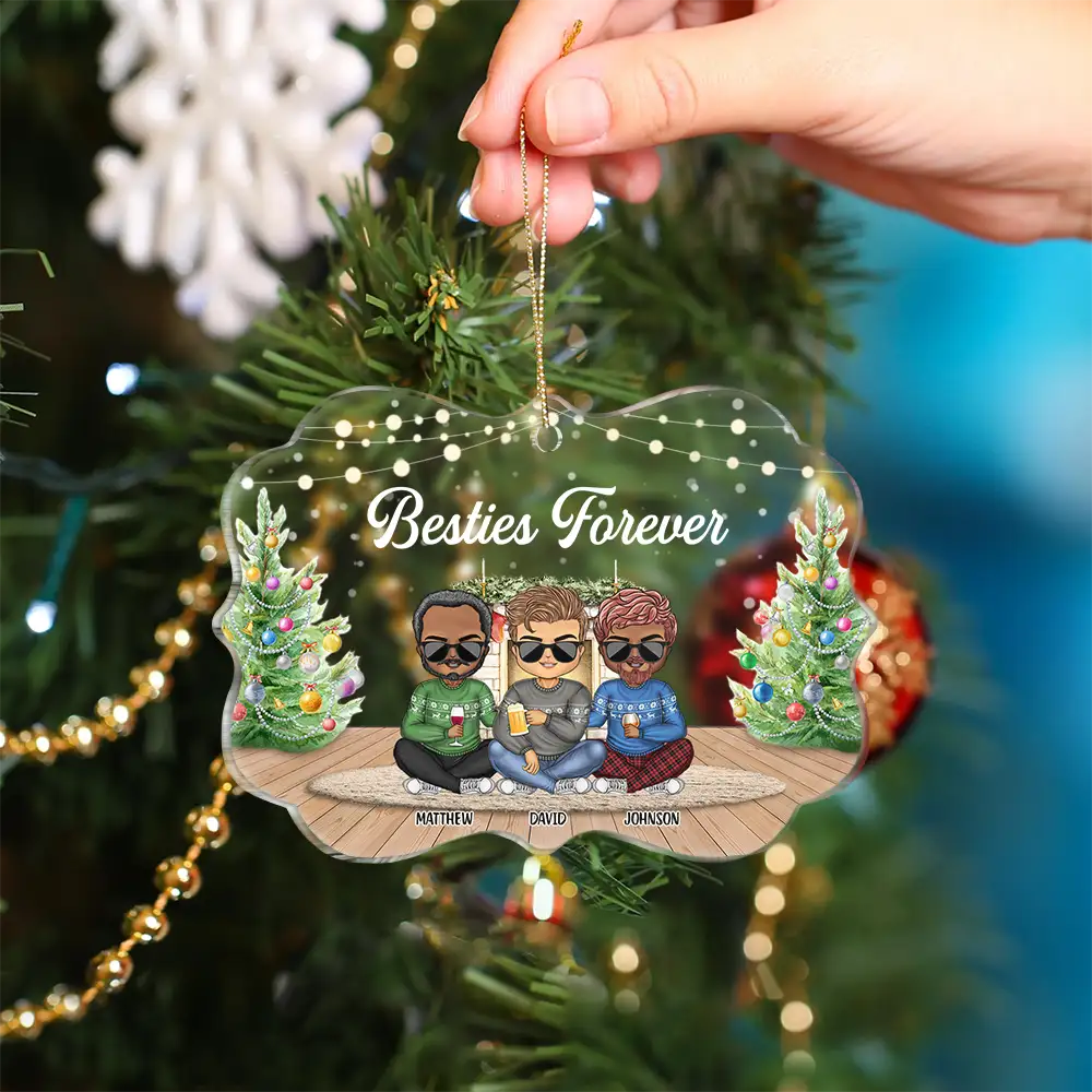 Here's To Another Year Of Bonding Over Alcohol Christmas Best Friends Chibi - Personalized Medallion Acrylic Ornament - Image 4