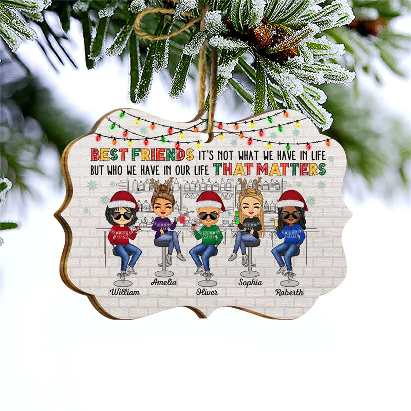 Here's To Another Year Of Bonding Over Alcohol Christmas Best Friends Colorful - Bestie BFF Gift - Personalized Wooden Ornament - Image 3
